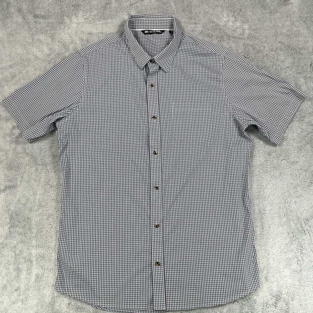 Travis Mathew Shirt Men's Large Black White Plaid Cotton Short Sleeve Button-Up